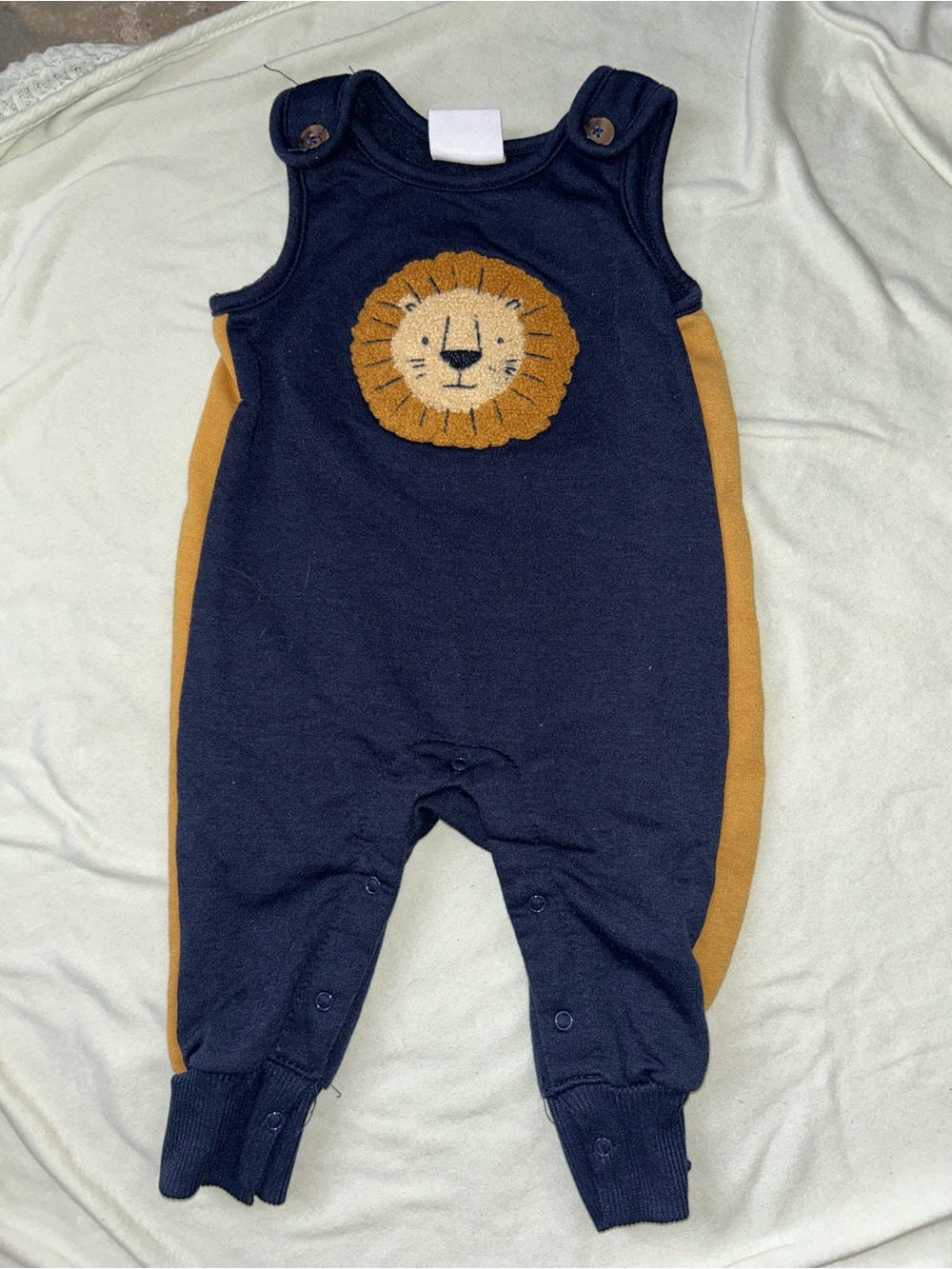 Navy & Mustard Lion Applique Baby Romper